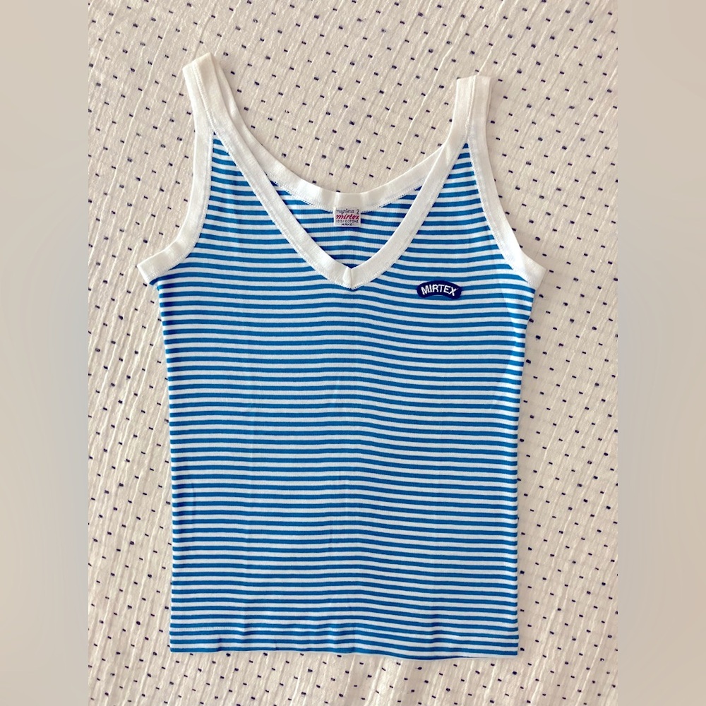 Vintage DEADSTOCK Mirtex Italy 100% cotton knit blue and white stripe tank